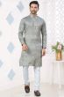 Grey Woven Art Silk Kurta Set