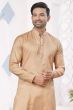 Peach Woven Art Silk Kurta Set
