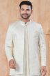 Off White Woven Art Silk Kurta Set