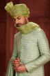Green Embroidered Silk Sherwani Set