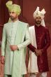 Green Embroidered Silk Sherwani Set