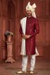 Maroon Embroidered Silk Sherwani Set