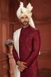 Maroon Embroidered Silk Sherwani Set