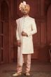 Off White Embroidered Silk Sherwani Set