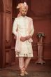 Off White Embroidered Silk Sherwani Set