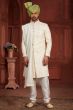 Cream Embroidered Silk Sherwani Set