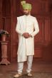 Cream Embroidered Silk Sherwani Set