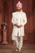 Off White Embroidered Pure Silk Sherwani Set