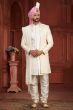Off White Embroidered Pure Silk Sherwani Set