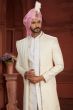 Off White Embroidered Pure Silk Sherwani Set