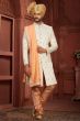 Rich Cream Embroidered Pure Silk Sherwani Set