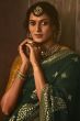 Dark Green Silk Ethnic Embroidered Saree