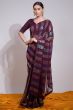 Wine Sequins Embroidered Georgette Saree