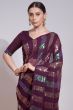 Wine Sequins Embroidered Georgette Saree