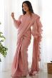 Peach Organza Ruffle Saree 