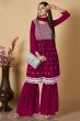 Maroon Embroidered Georgette Gharara Suit