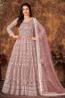 Mauve Net Churidar Anarkali Suit 