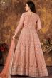Peach Net Churidar Anarkali Suit 