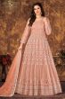 Peach Net Churidar Anarkali Suit 