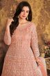 Peach Net Churidar Anarkali Suit 