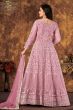 Pastel Pink Net Churidar Anarkali Suit 