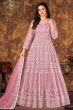 Pastel Pink Net Churidar Anarkali Suit 