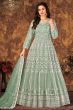 Pastel Green Net Churidar Anarkali Suit 