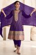 Violet Embroidered Silk Punjabi Suit