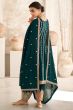 Dark Green Embroidered Silk Punjabi Suit