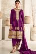 Purple Embroidered Silk Punjabi Suit