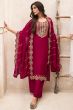 Hot Pink Embroidered Suit Silk Set