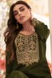 Dark Olive Green Embroidered Suit Silk Set