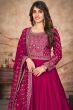 Hot Pink Sequence Embroidered Art Silk Anarkali Suit.