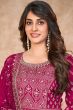 Hot Pink Sequence Embroidered Art Silk Anarkali Suit.