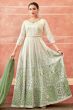 Off White And Green Georgette Embroidered Festive Anarkali Suit