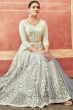 Off White And Grey Georgette Embroidered Festive Anarkali Suit