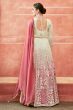Off White And Pink Georgette Embroidered Festive Anarkali Suit