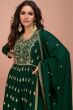 Dark Green Embroidery High Slit Silk Palazzo Suit