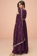 Wine Purple Embroidery High Slit Silk Palazzo Suit