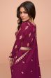 Red Embroidery High Slit Silk Palazzo Suit