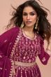 Red Embroidery High Slit Silk Palazzo Suit