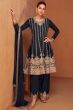 Blue Chinnon Embroidered Suit Set