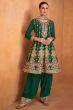 Dark Green Chinnon Embroidered Suit Set