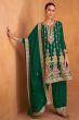 Dark Green Chinnon Embroidered Suit Set