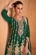 Dark Green Chinnon Embroidered Suit Set