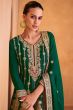 Dark Green Chinnon Embroidered Suit Set