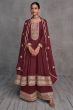 Maroon Embroidered Flared Style Georgette Sharara Suit