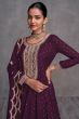 Deep Wine Embroidered Flared Style Georgette Sharara Suit