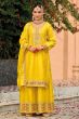 Yellow Chinnon Embroidered Sequins Palazzo Suit 