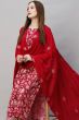 Red Cotton Printed Kurta Set